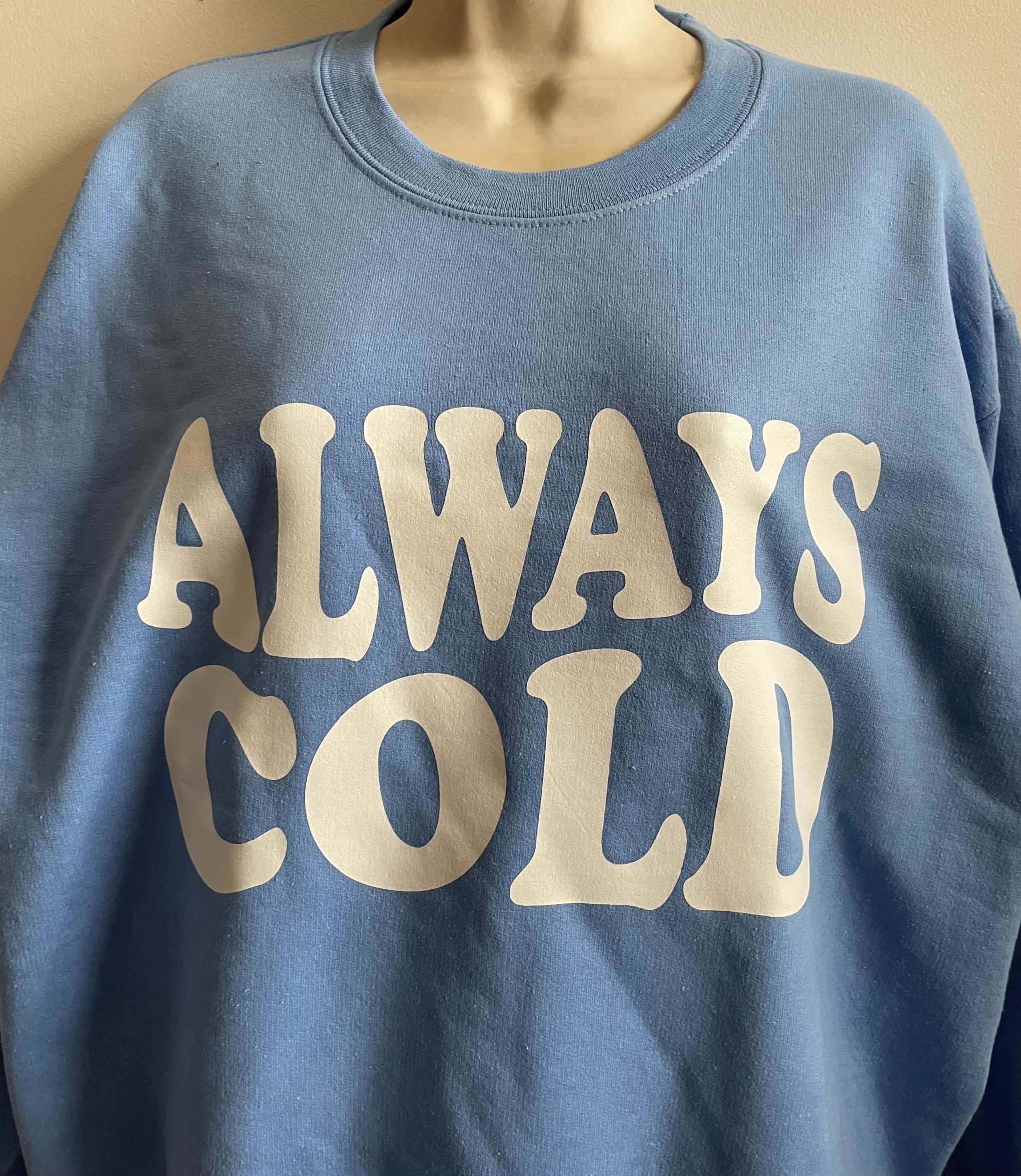 Crewneck-Always Cold Blue Cotton Crewneck Sweatshirt with logo print.