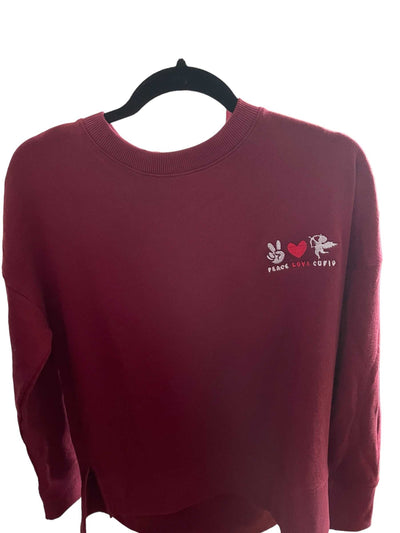 Peace Love Cupid Red Sweater with embroidered design, made from soft cotton.