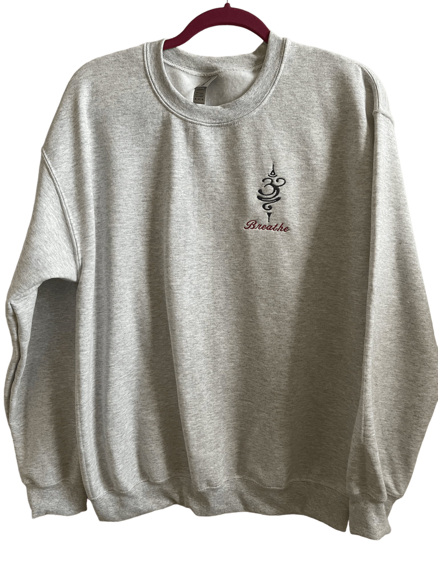 Breathe Grey cotton crewneck sweatshirt with embroidered design, soft and versatile for casual wear
