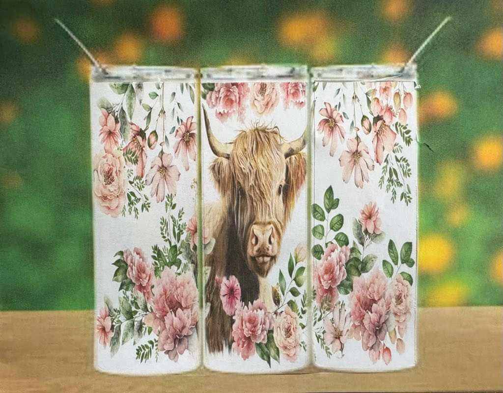 Double wall tumblers with floral and animal designs, stainless steel, insulated for hot and cold drinks, leak-proof lid, easy to clean