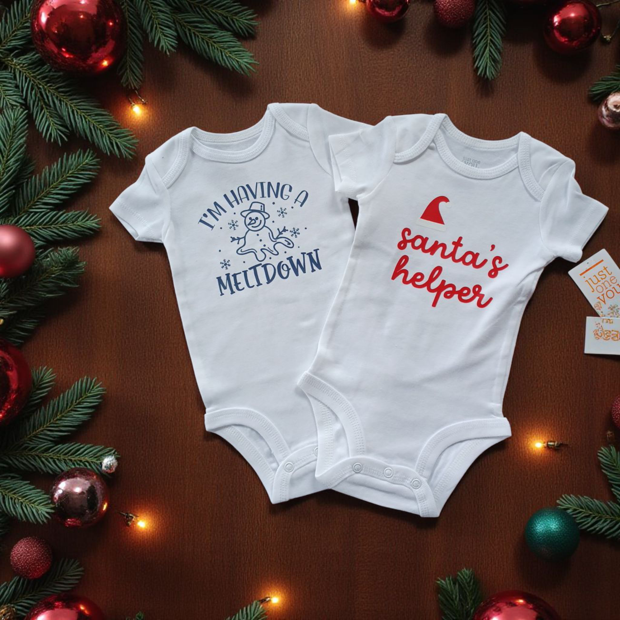 Holiday 12-18 month white one piece bodysuits with festive prints for babies