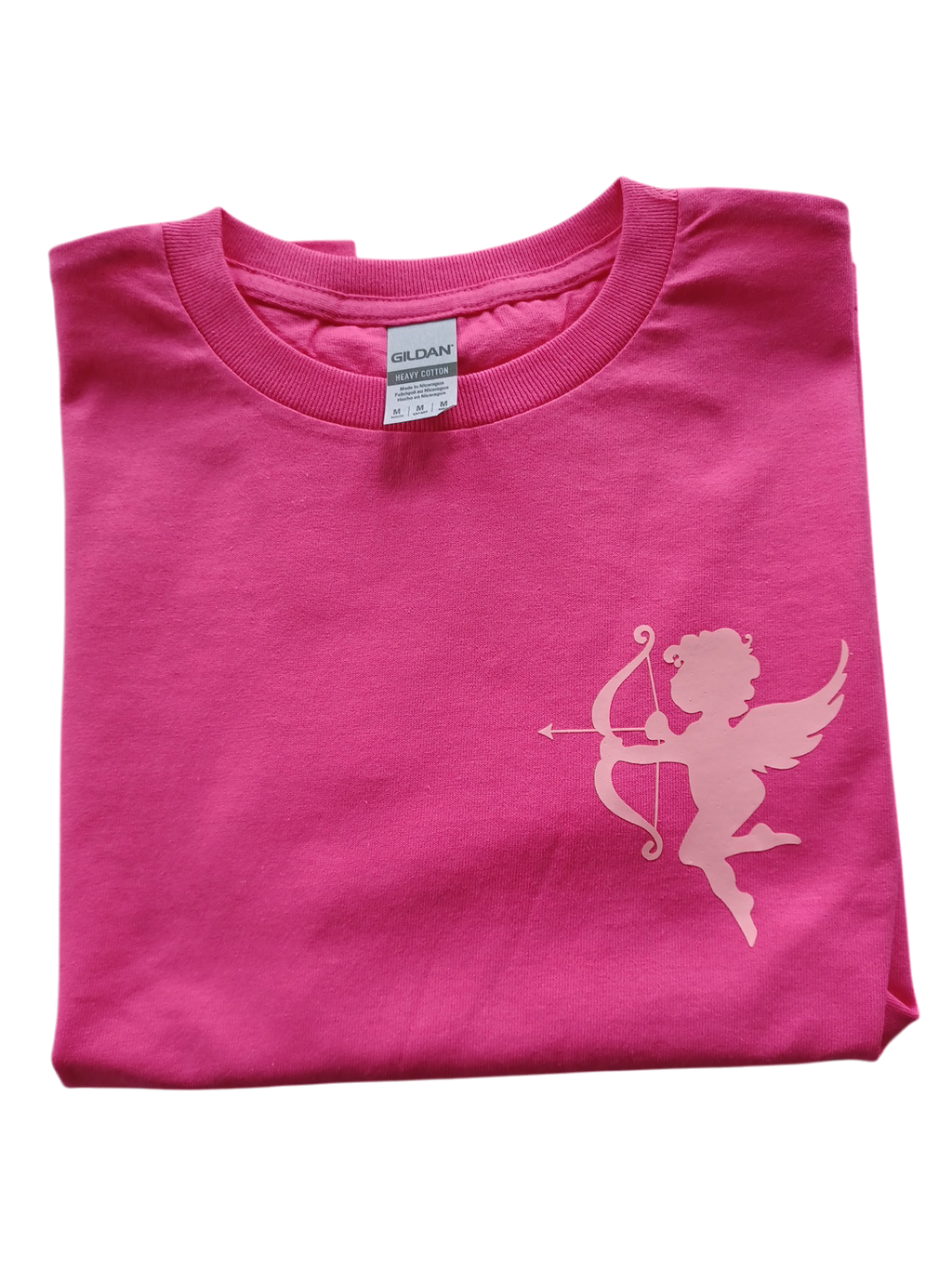Cupid pink short sleeve youth t-shirt with cupid graphic and breathable fabric