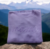 Mama embroidered relaxed fit cotton sweater in lavender.